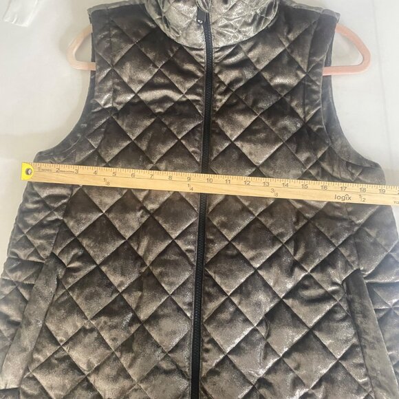 Athleta Quilted Metallic Puffer Vest Womens M Brown Gold Bronze Full Zip Layerin - Picture 9 of 12